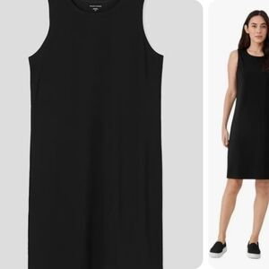 Eileen Fisher Organic Cotton Black Midi Dress Size Petite Small Minimalist Prep